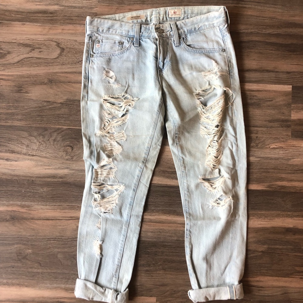 AG low rise boyfriend distressed jeans